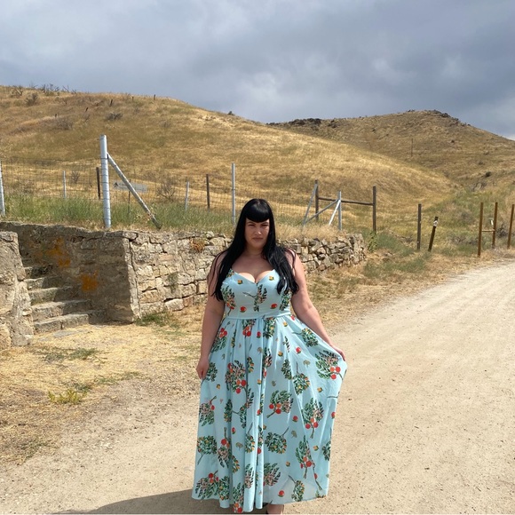 Pinup Girl Clothing Amalie Maxi gown in persimmon and kumquat Crepe - Picture 5 of 5